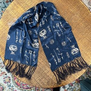100% silk scarf Chinese navy